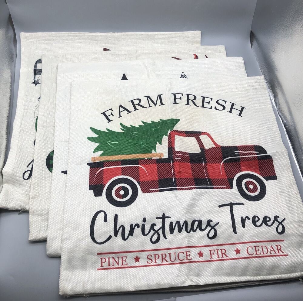 Pillow Case Cover Farm Fresh Christmas Trees Plaid Truck Deer Gnome Holiday READ